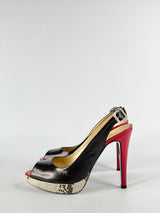 Filipo Raphael Black Red & Snakeprint Sling Back Stilettos - EU37.5