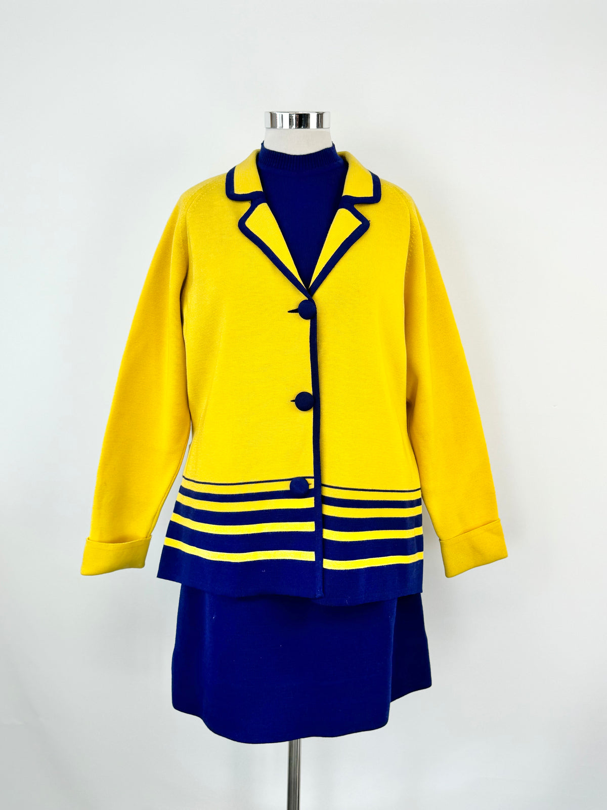 Vintage Hand Made Blue & Yellow Three Piece Suit - AU12/14
