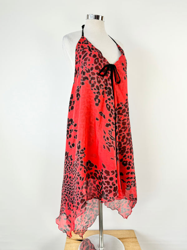 Belinda Fairbanks Red & Black Leopard Print Silk Strap Dress - AU8