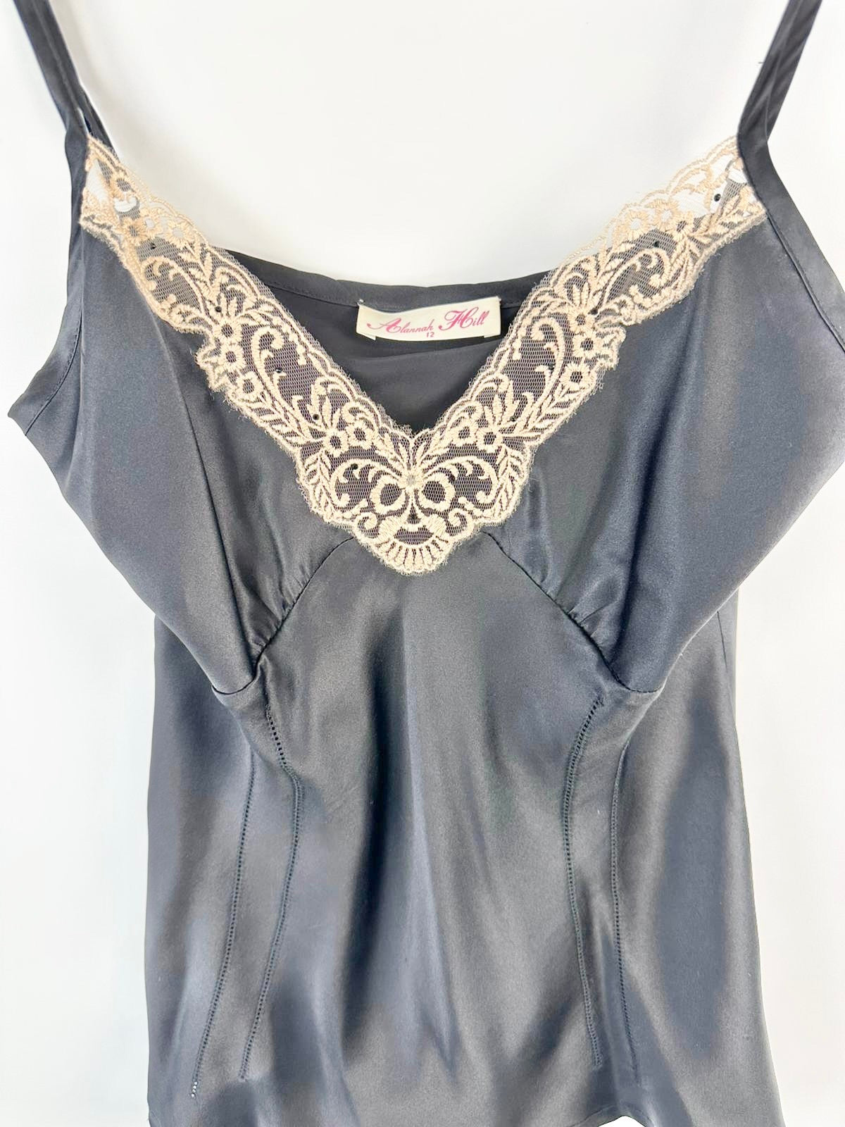 MFW Alannah Hill Black & Vanilla Silk & Lace 'Hey Sexy Girl' Singlet - AU12