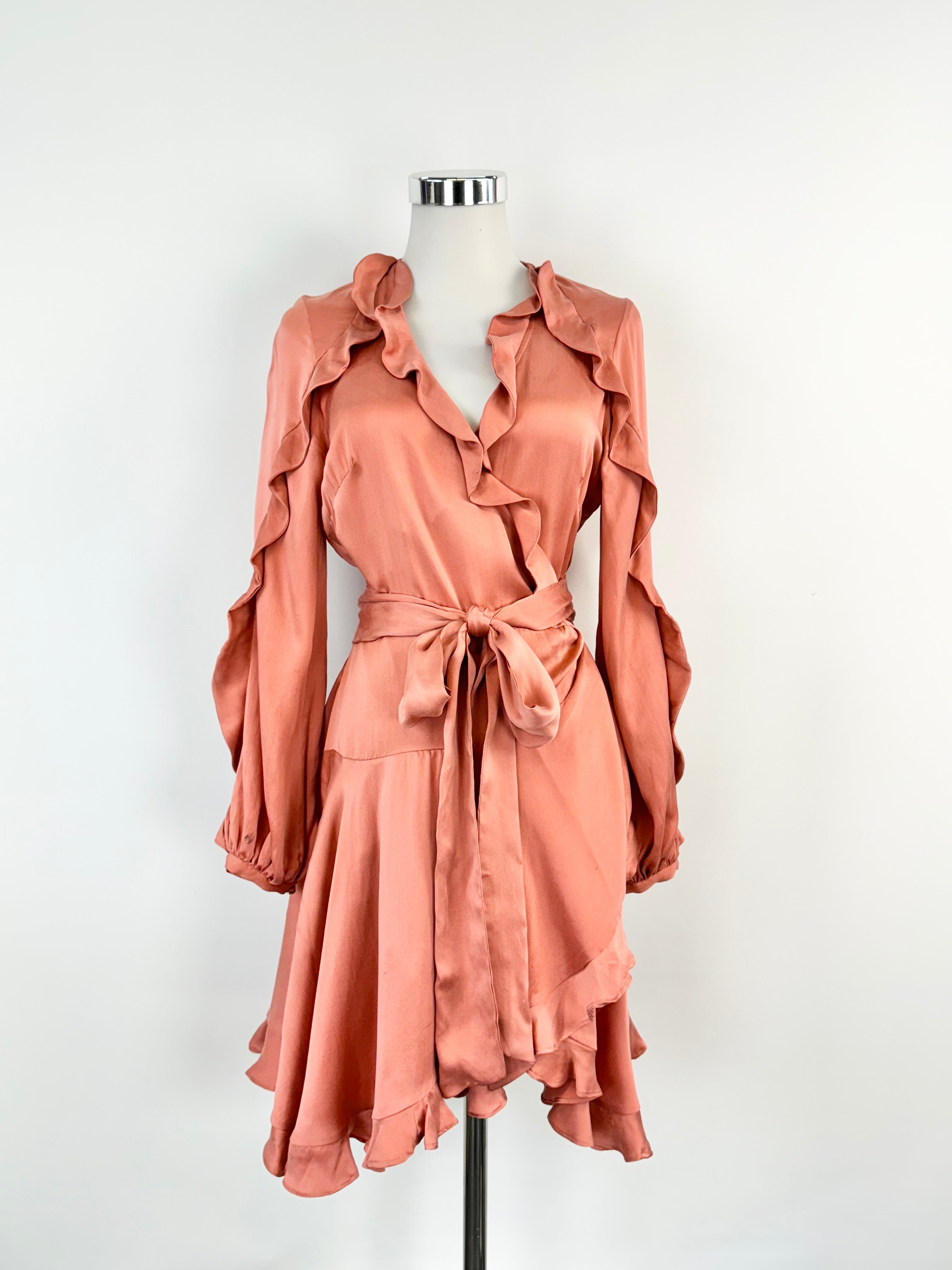 Zimmermann Saffron Silk Wrap Mini Dress - AU10