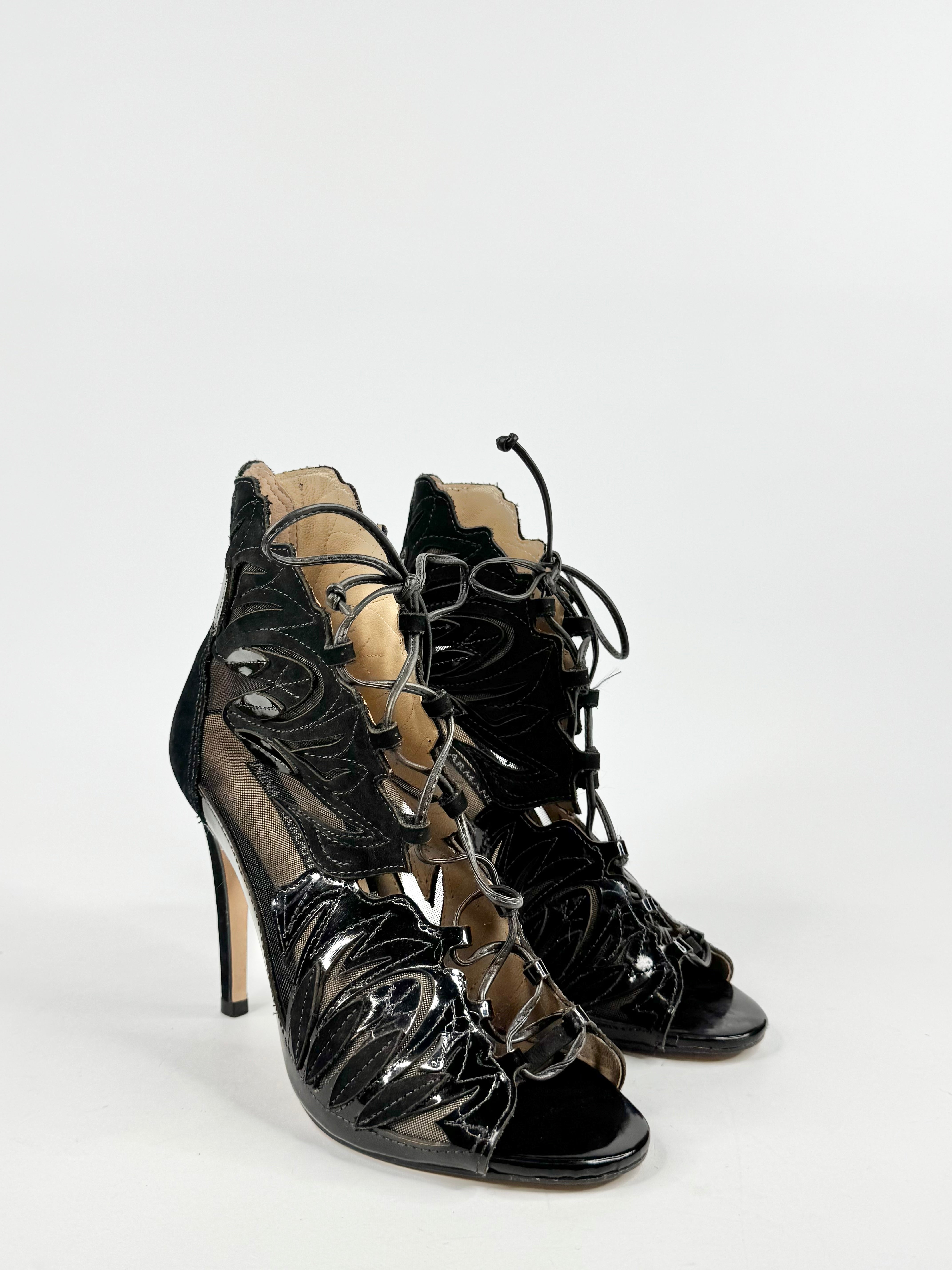 Nina Armando Black Peep Toe Mesh Stilettos - EU37
