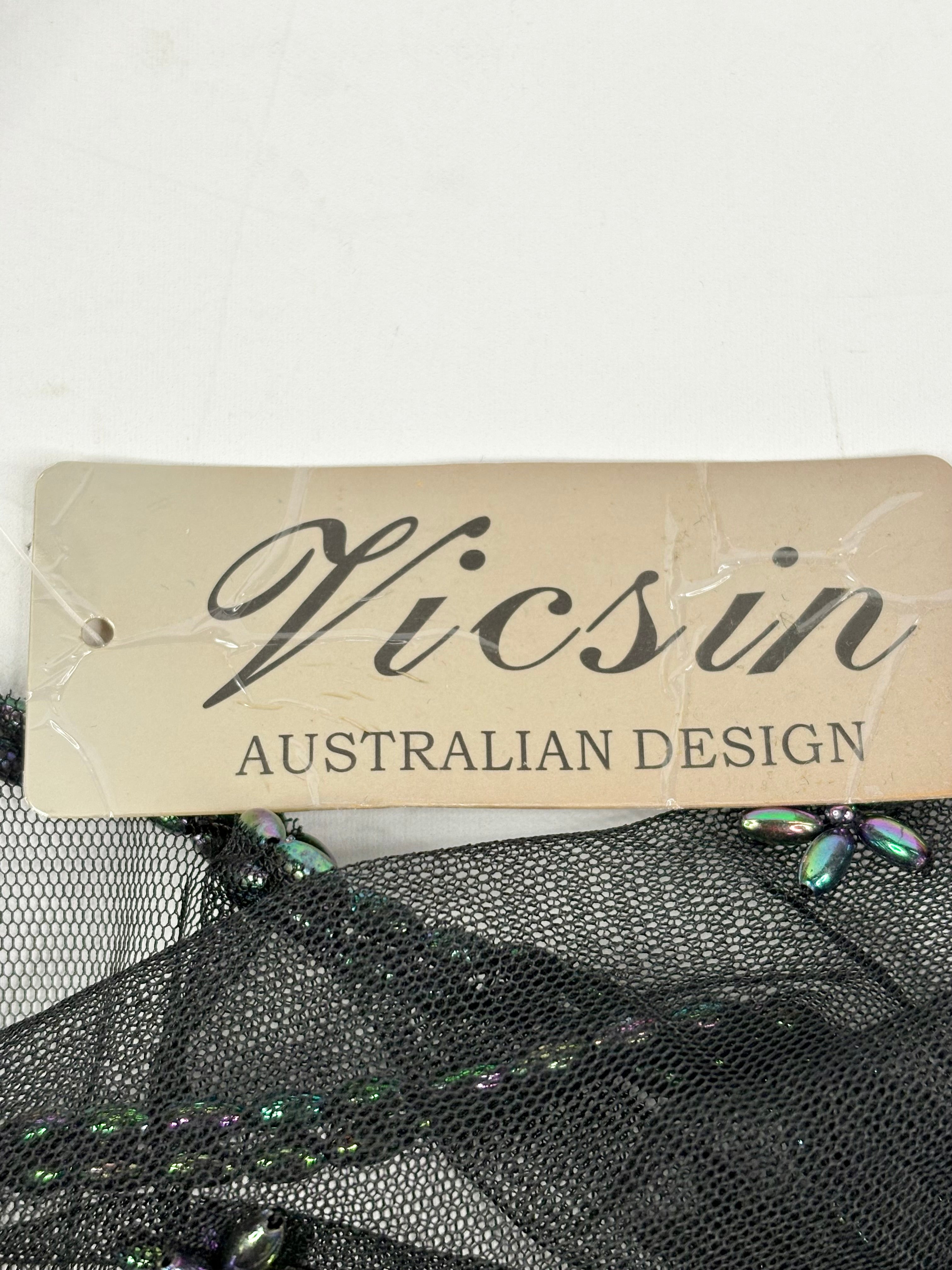 Vicsin Australia Vintage Black Mesh Embellished Mini Cape