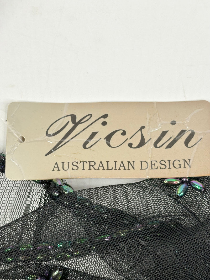 Vicsin Australia Vintage Black Mesh Embellished Mini Cape