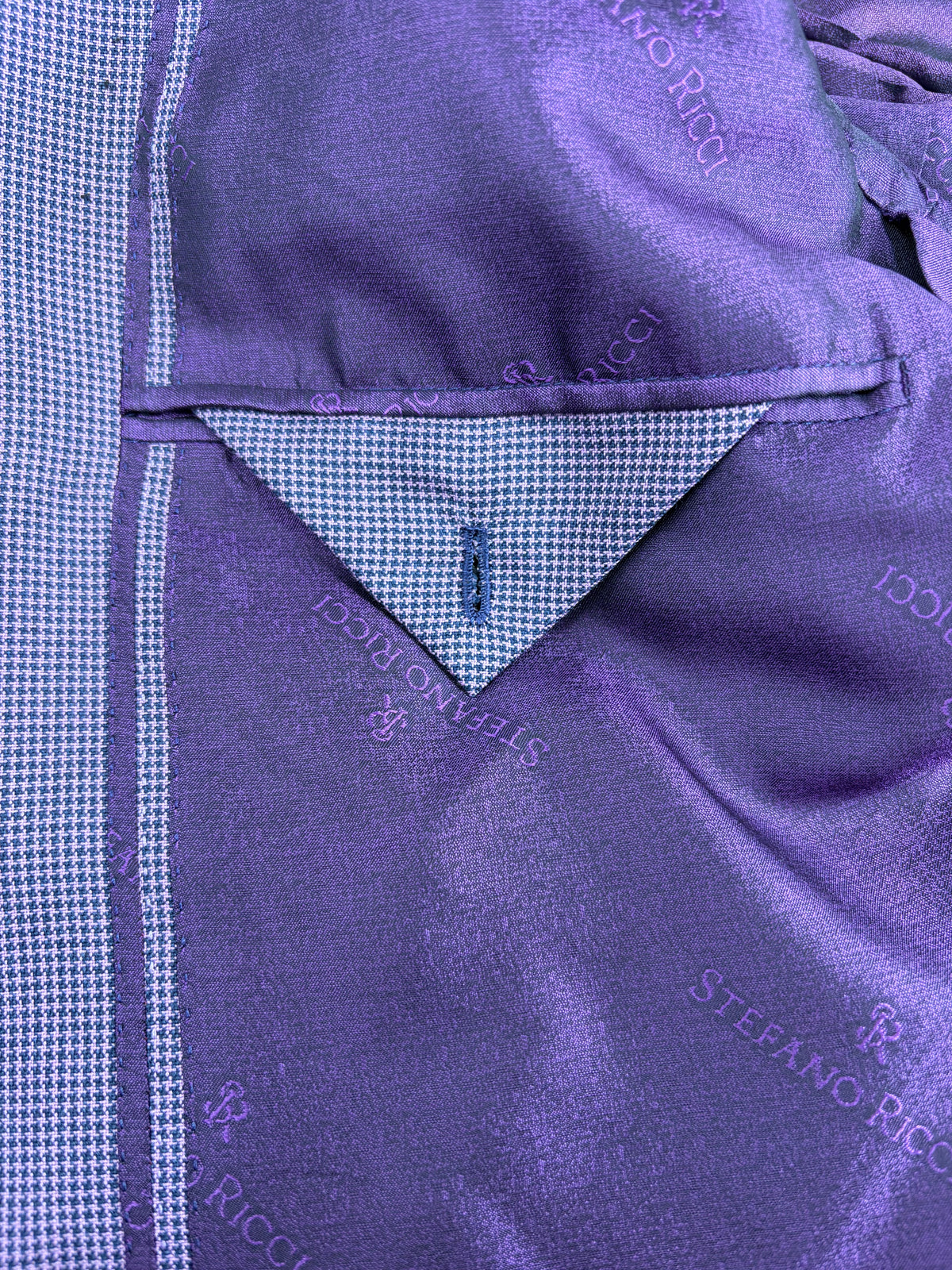 Stefano Ricci Mauve & Navy Houndstooth Mohair Cashmere & Silk Sports Jacket - 54