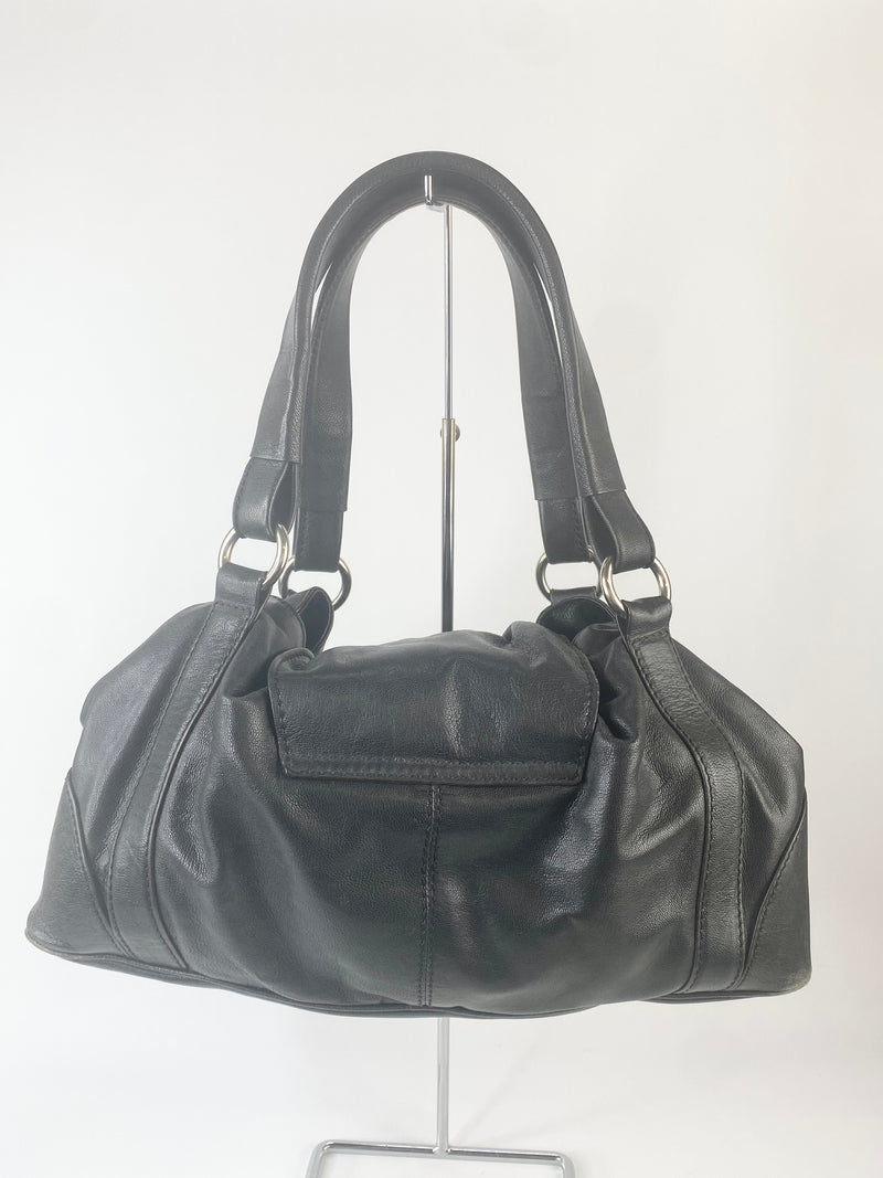 Oroton Large Black Leather Shoulder Bag