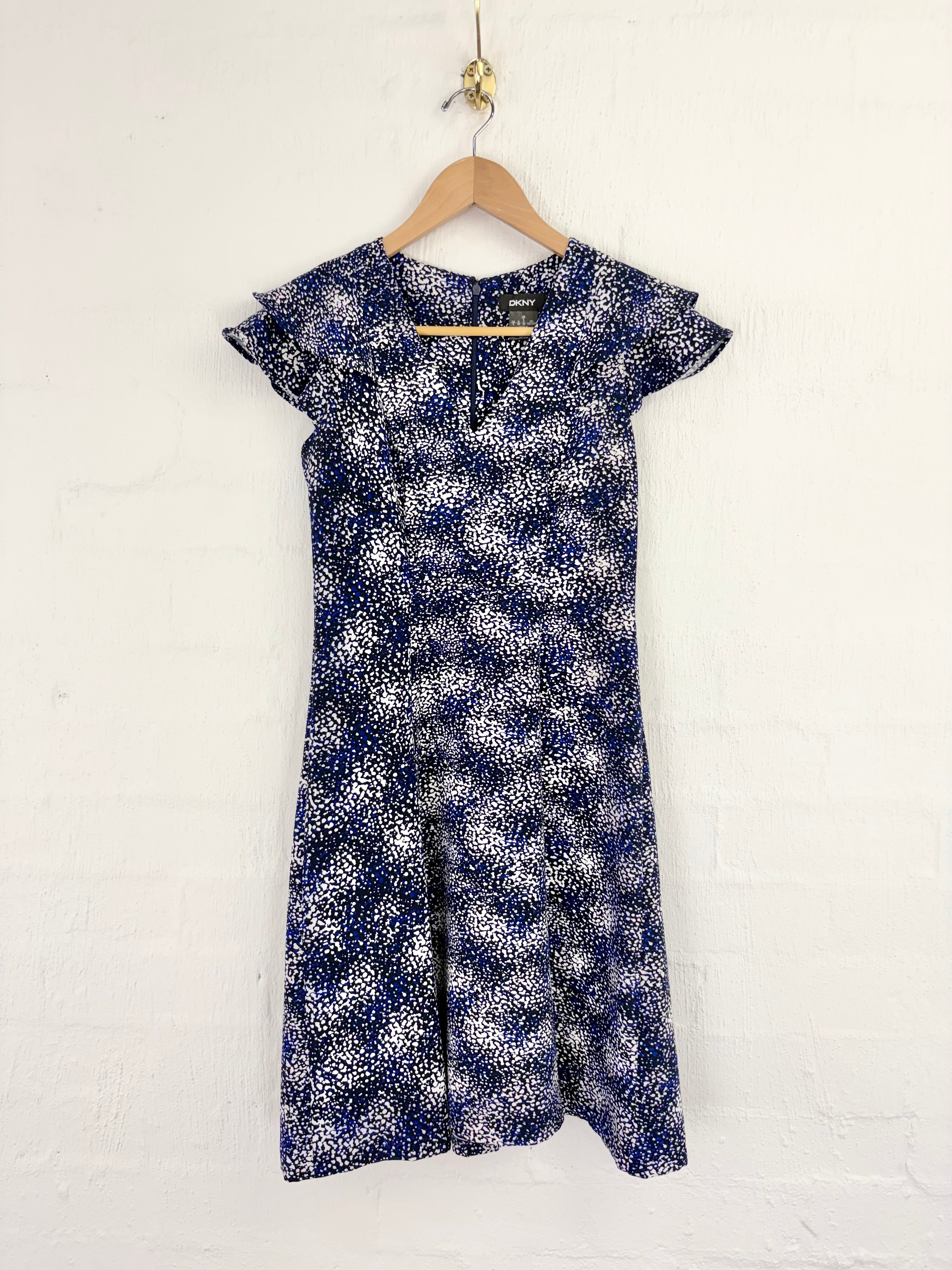 DKNY Deep Blue & White Speckle Patterned Sheath Dress - AU10