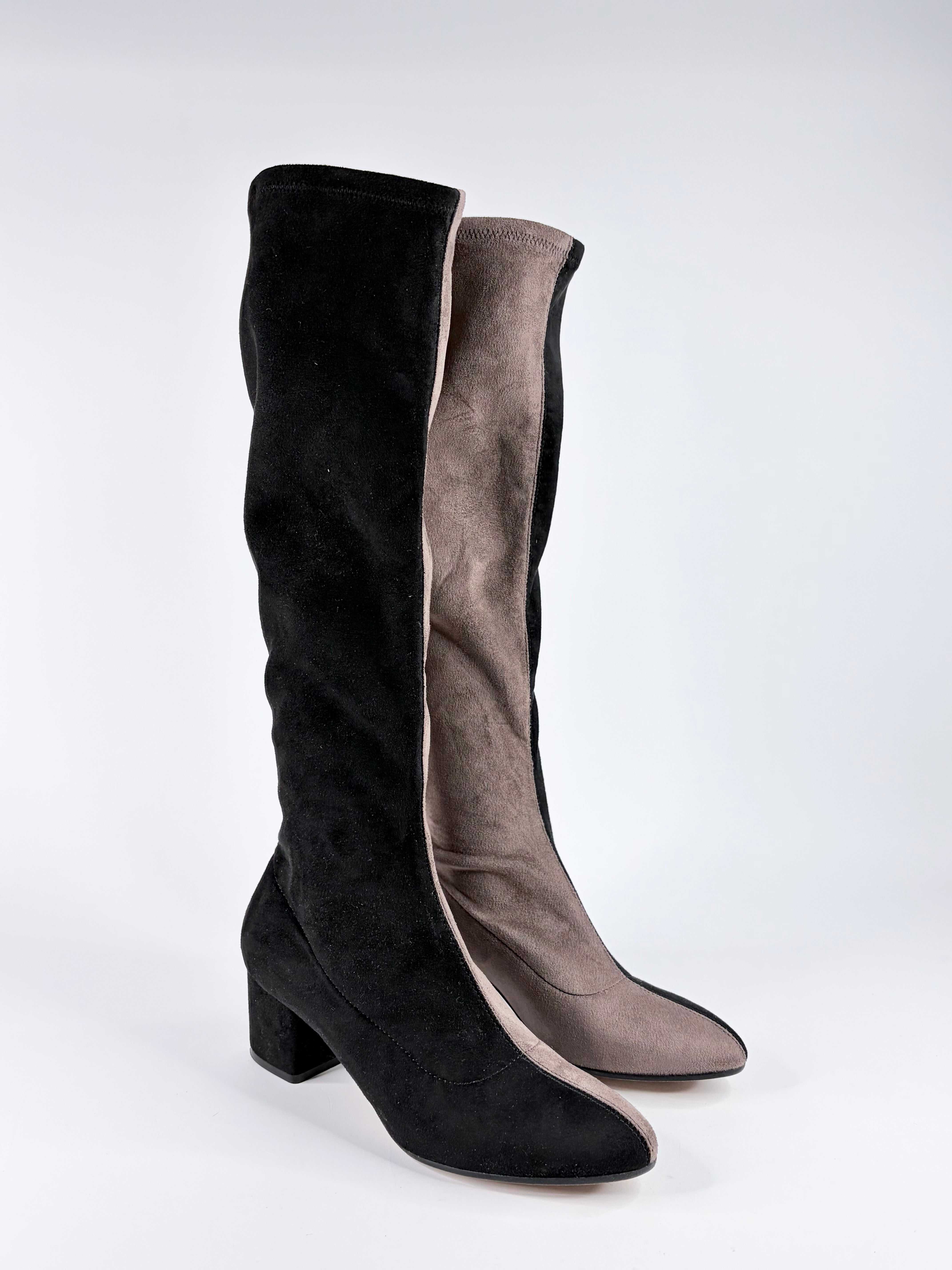 Habbot Taupe & Black Duotone Suede Knee High Boots - EU38