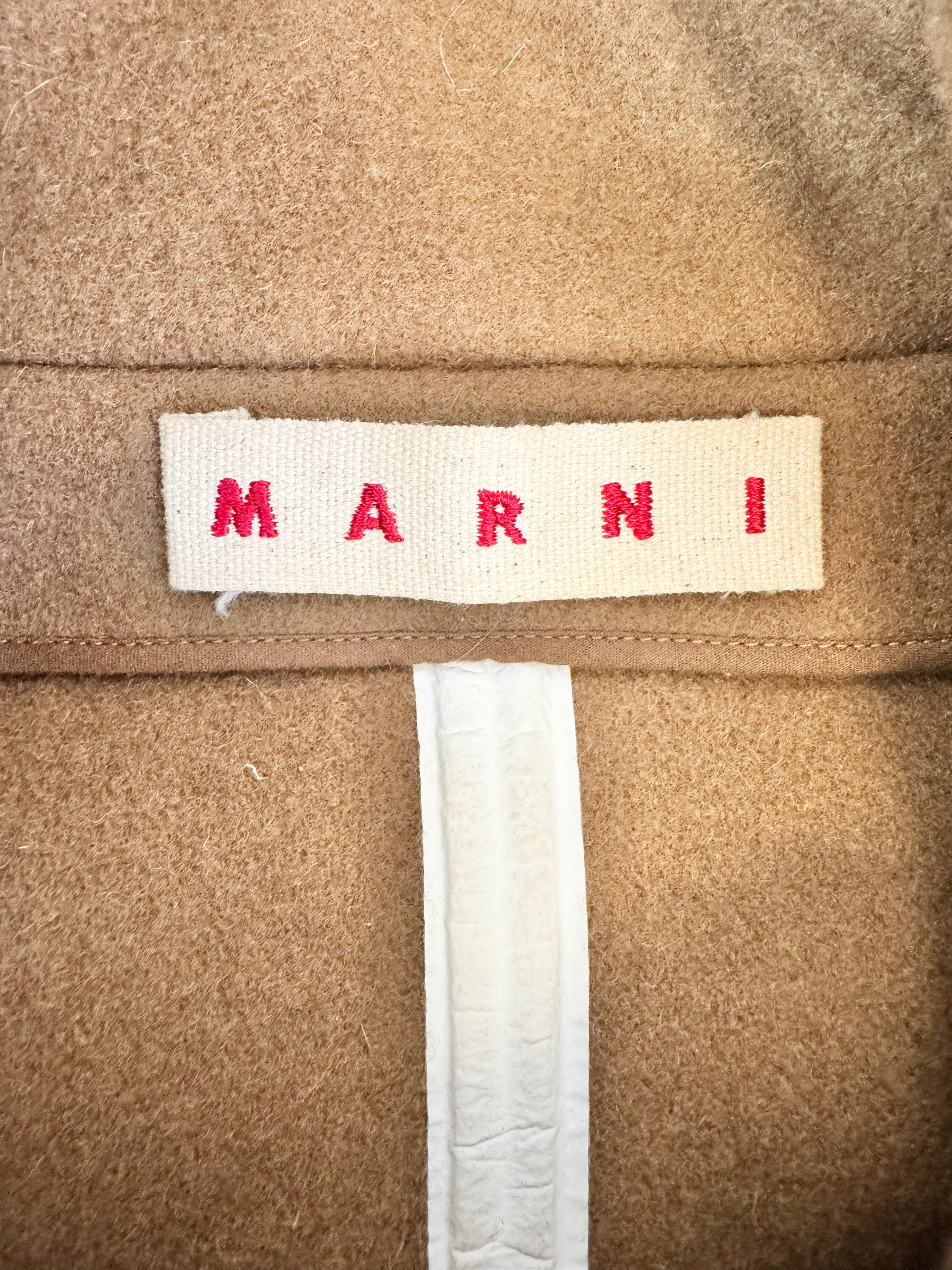 Marni Camel Asymmetrical Buttoned Wool Swing Coat - AU8/10