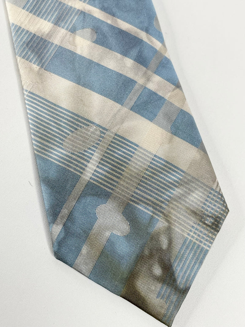 Kenzo Sky Blue & White Stripe Stained Silk Tie