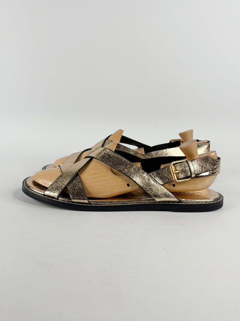 Commonry Gold Leather 'Deva' Sandals - EU42