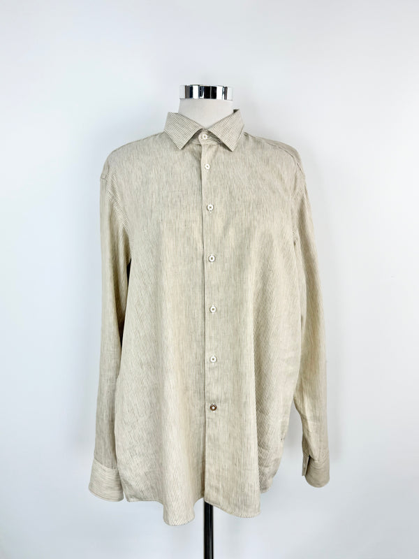 Boss Responsible Wheat & White Linen Striped Shirt - XXL