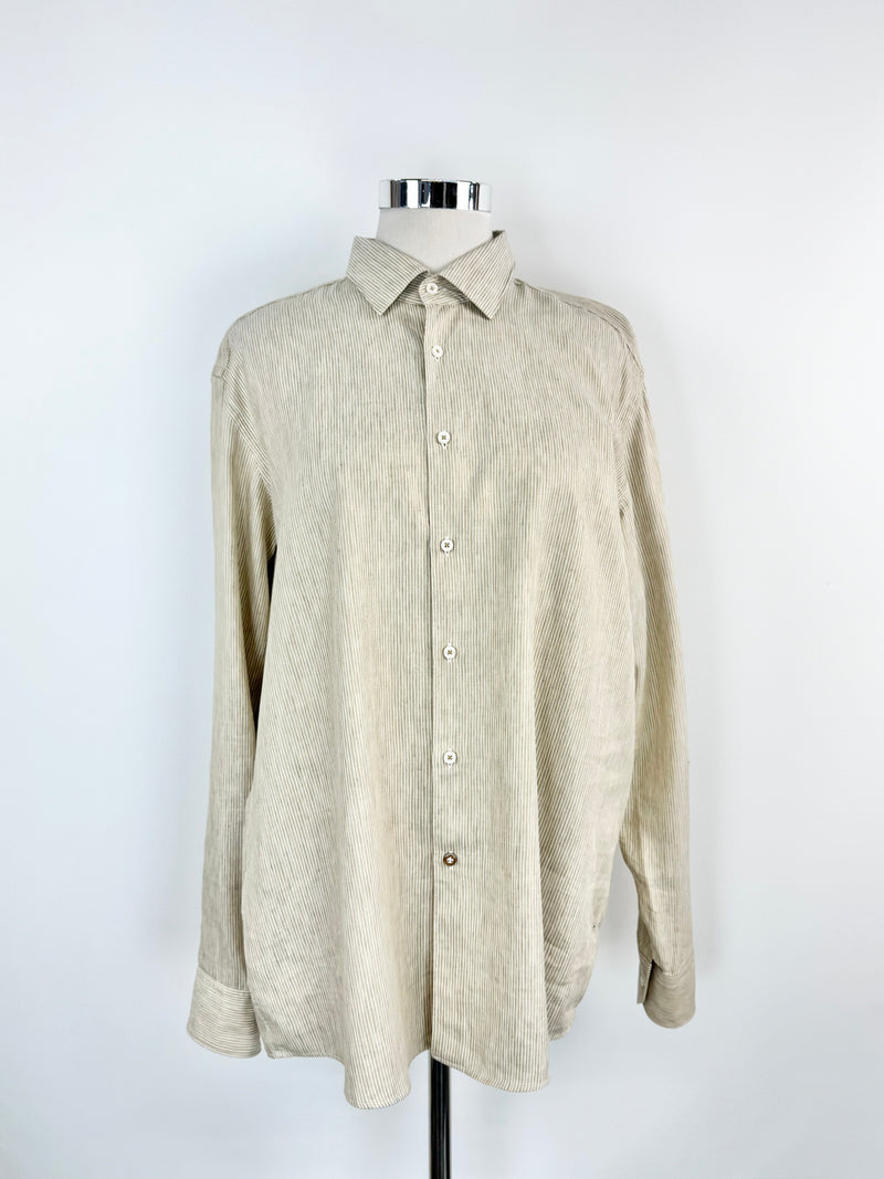 Boss Responsible Wheat & White Linen Striped Shirt - XXL