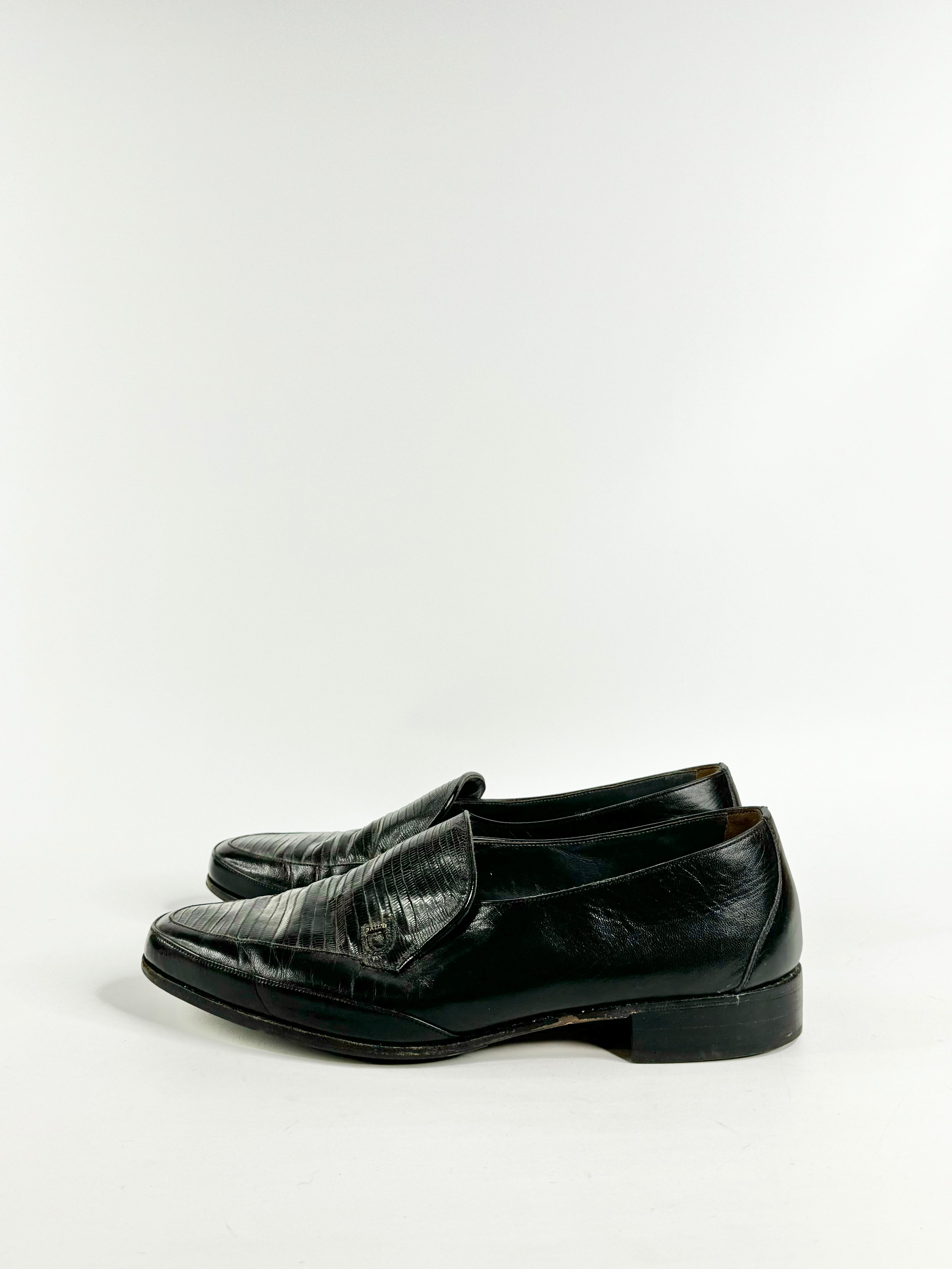 Vintage Bally Black Textured Loafers - EU42