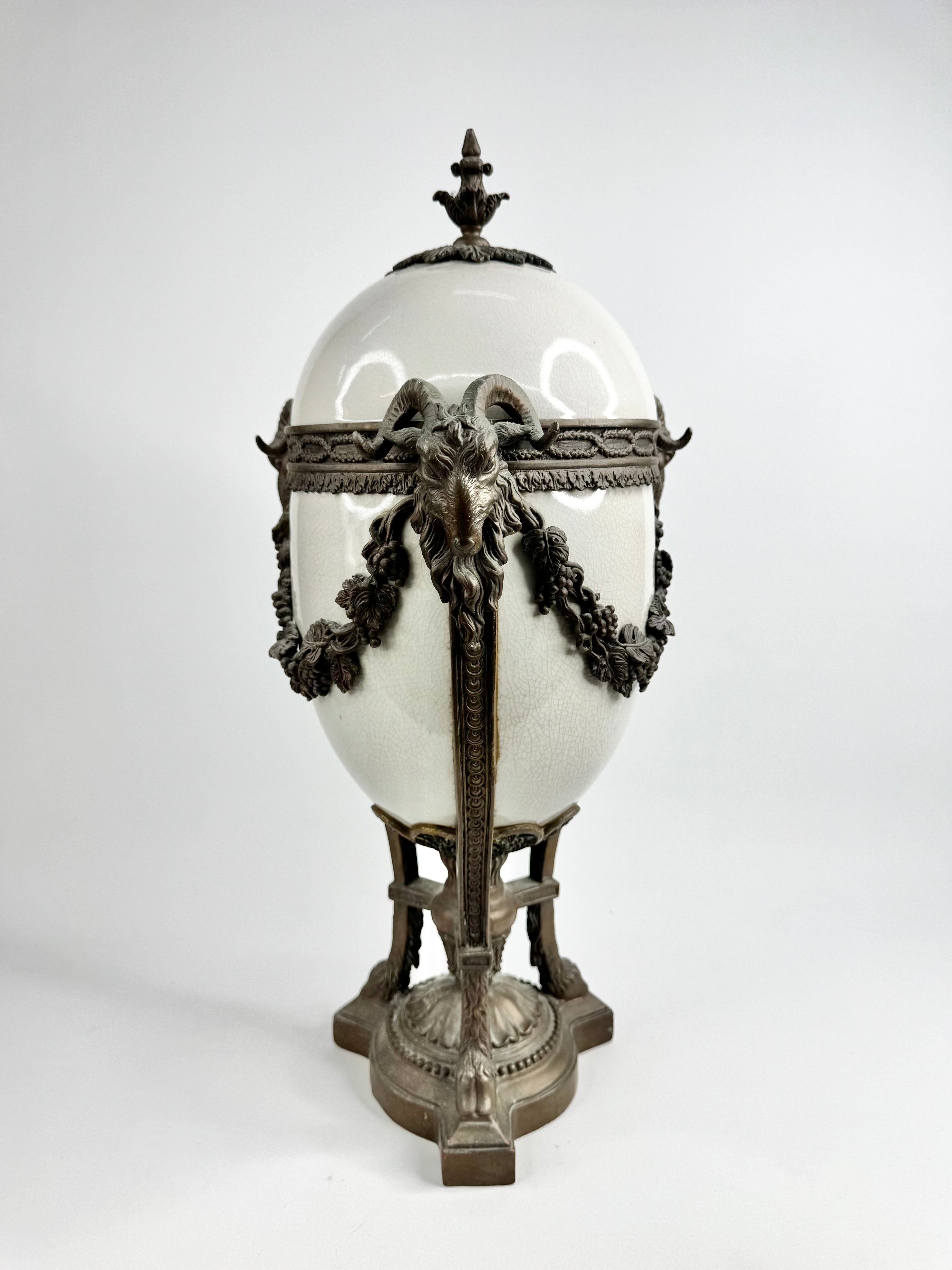 Vintage R.M. Hall Pty Ltd Neoclassical Goat Head Urn with Crackle Glaze Finish