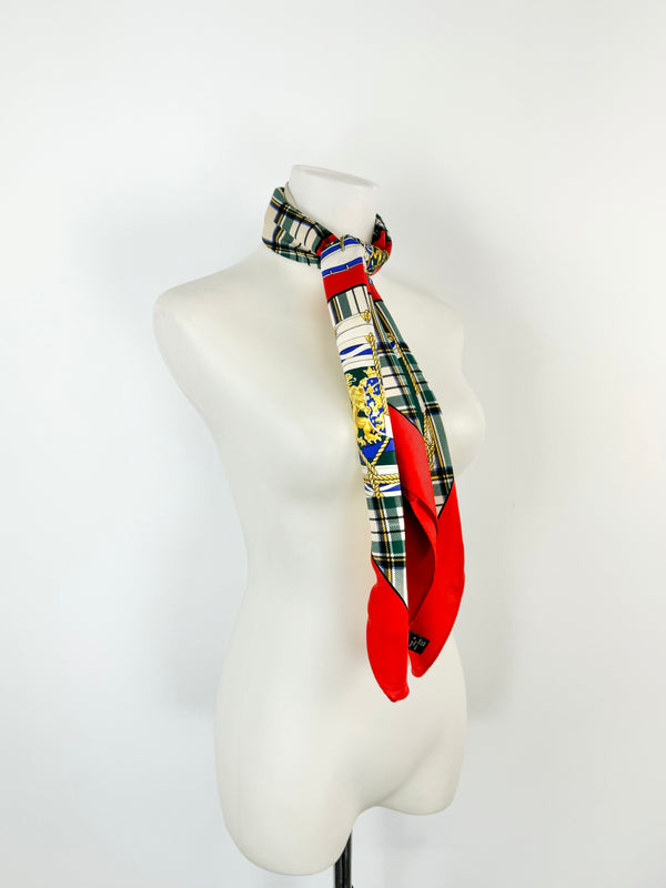 Pringle Cream, Crimson & Tartan Silk Scarf