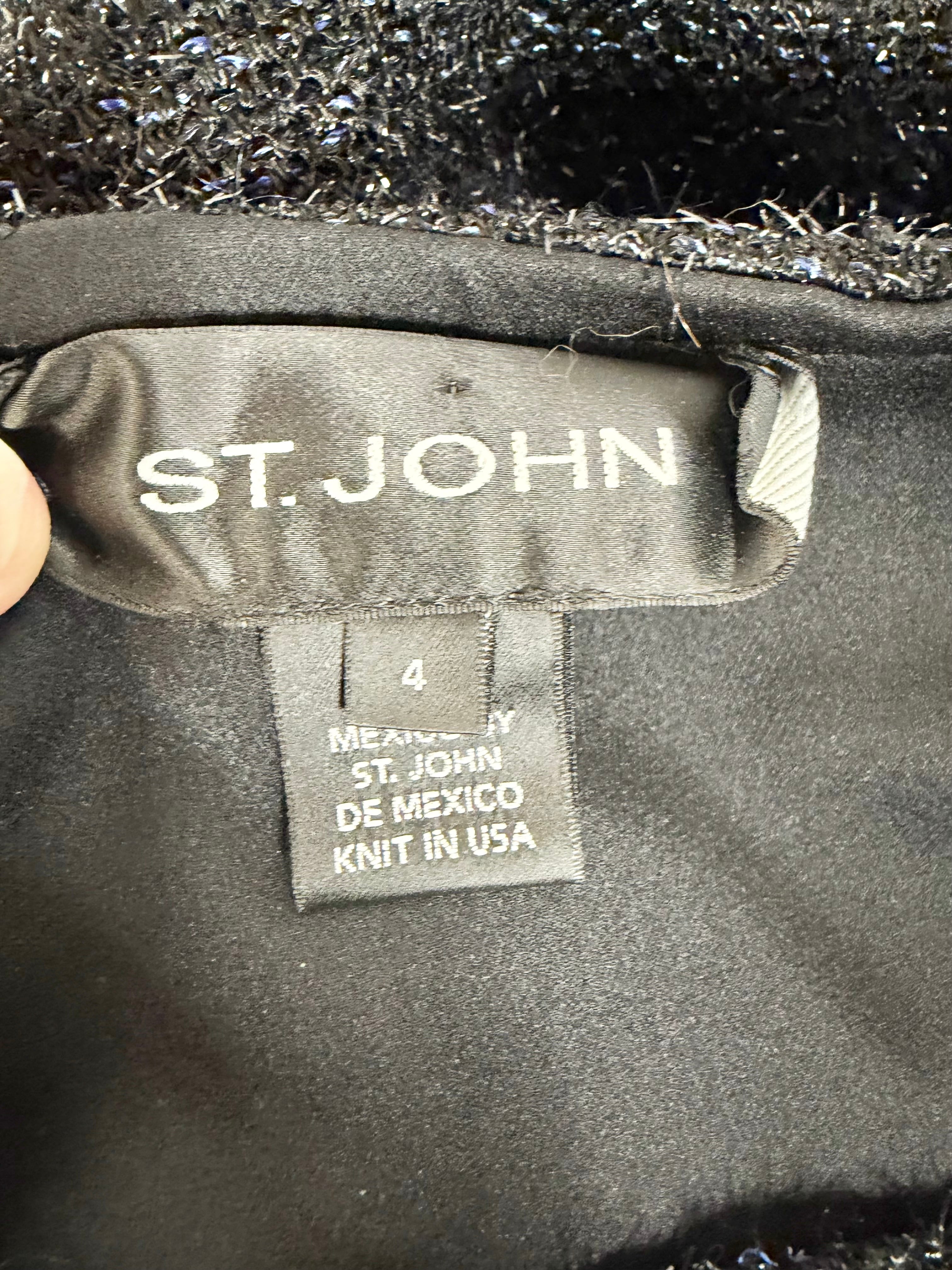 St John Couture Black & Navy Plush Boucle Two Piece - AU8/10