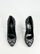 Dolce & Gabbana Silver & Black Squiggle Lace Patterned Stilettos - EU37