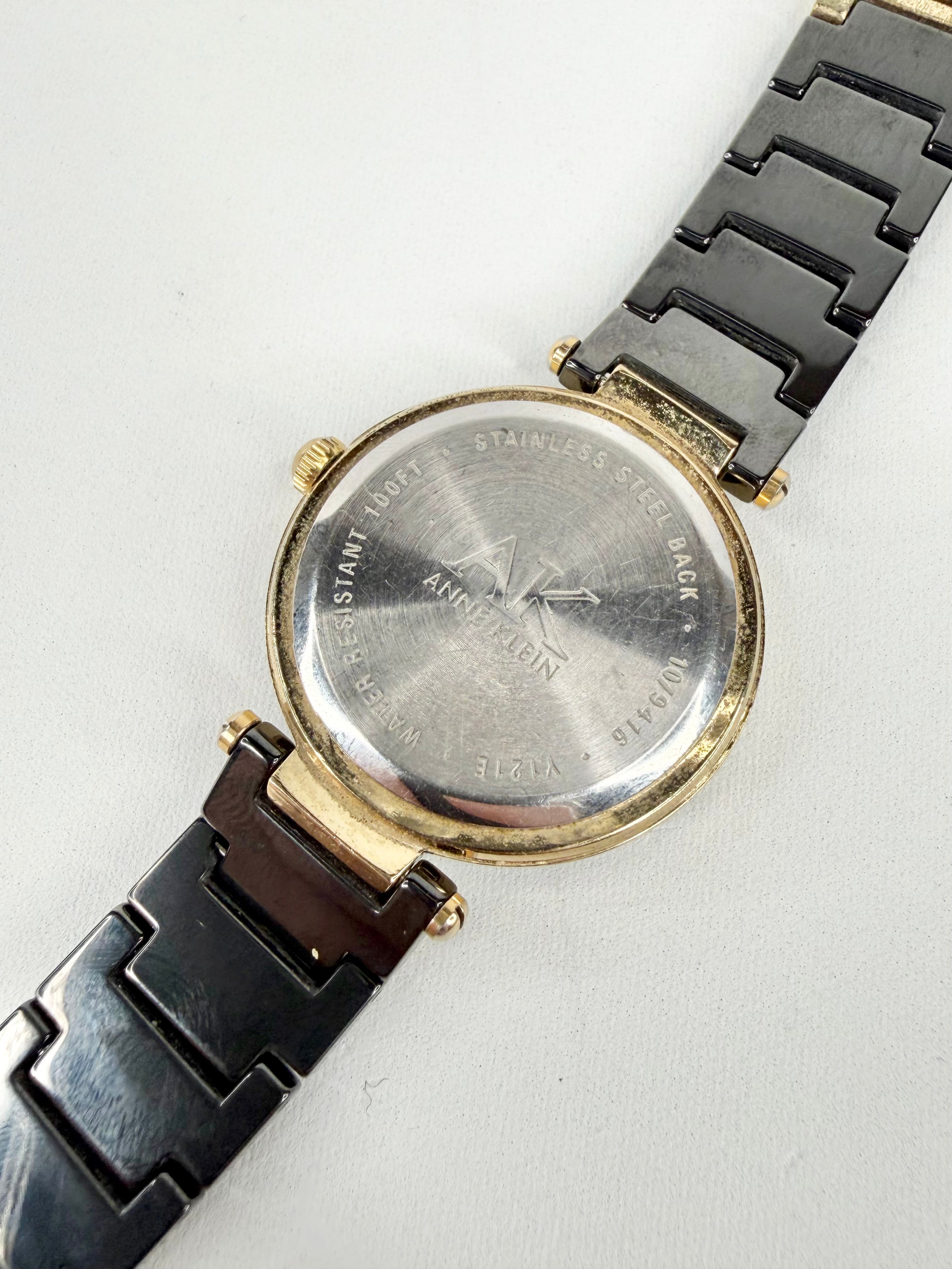 Anne Klein Black & Gold Crystal Studded Watch