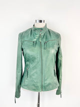 Solsona Green Leather Snakeprint Lined Leather Jacket - AU12