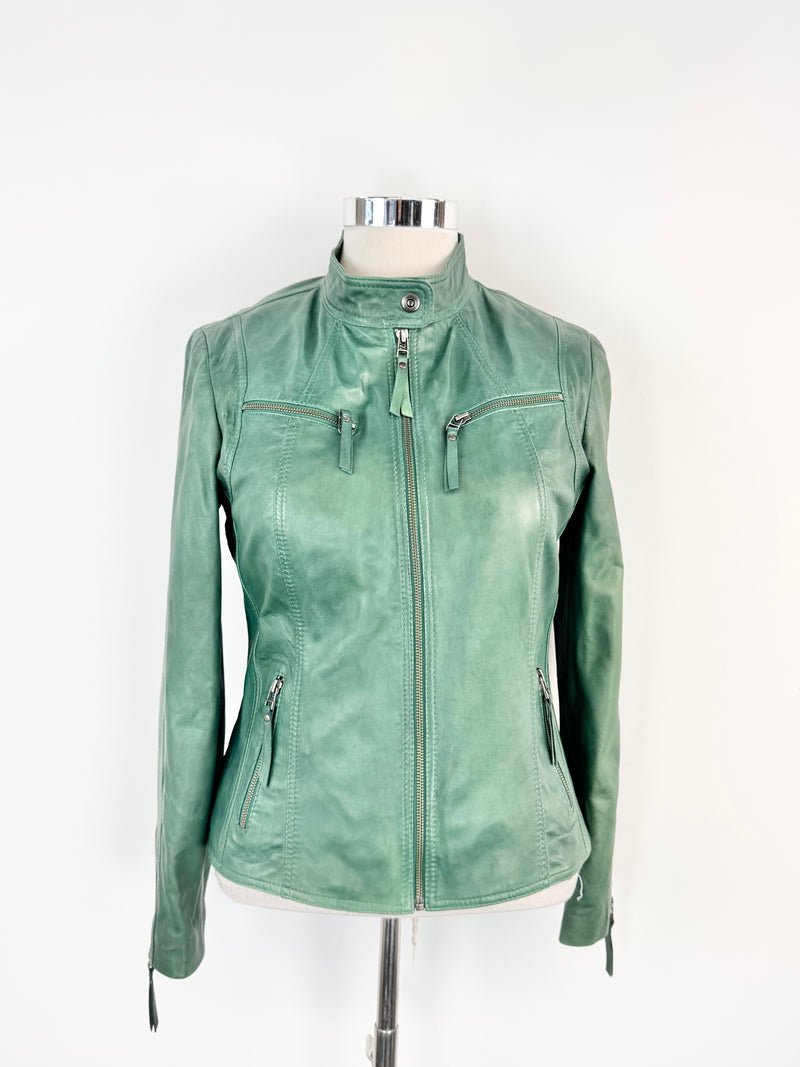 Solsona Green Leather Snakeprint Lined Leather Jacket - AU12