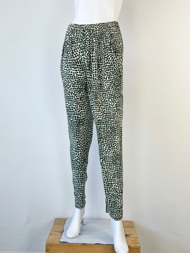 Stella McCartney White & Green Spotted Silk Drawstring Pant - AU8/10