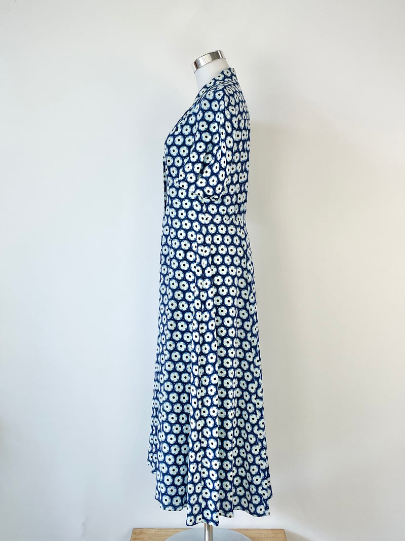 Diane von Furstenberg Blue Lily Florals Button Up Dress - AU8