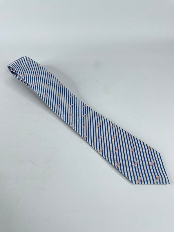 Kenzo Blue & White Striped Fish Motif Silk-Blend Tie