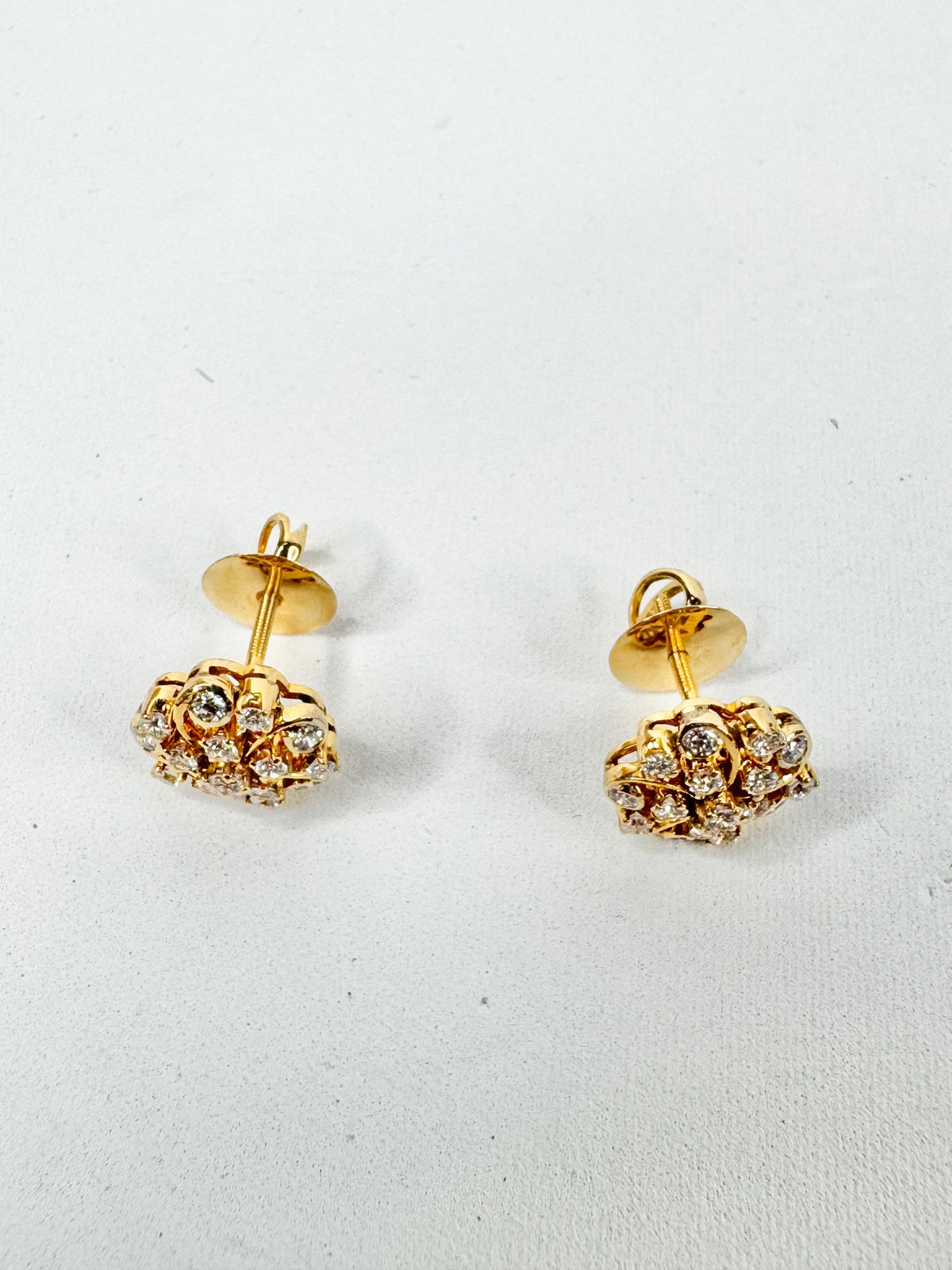 14ct Gold & Diamond Cluster Flower Earrings