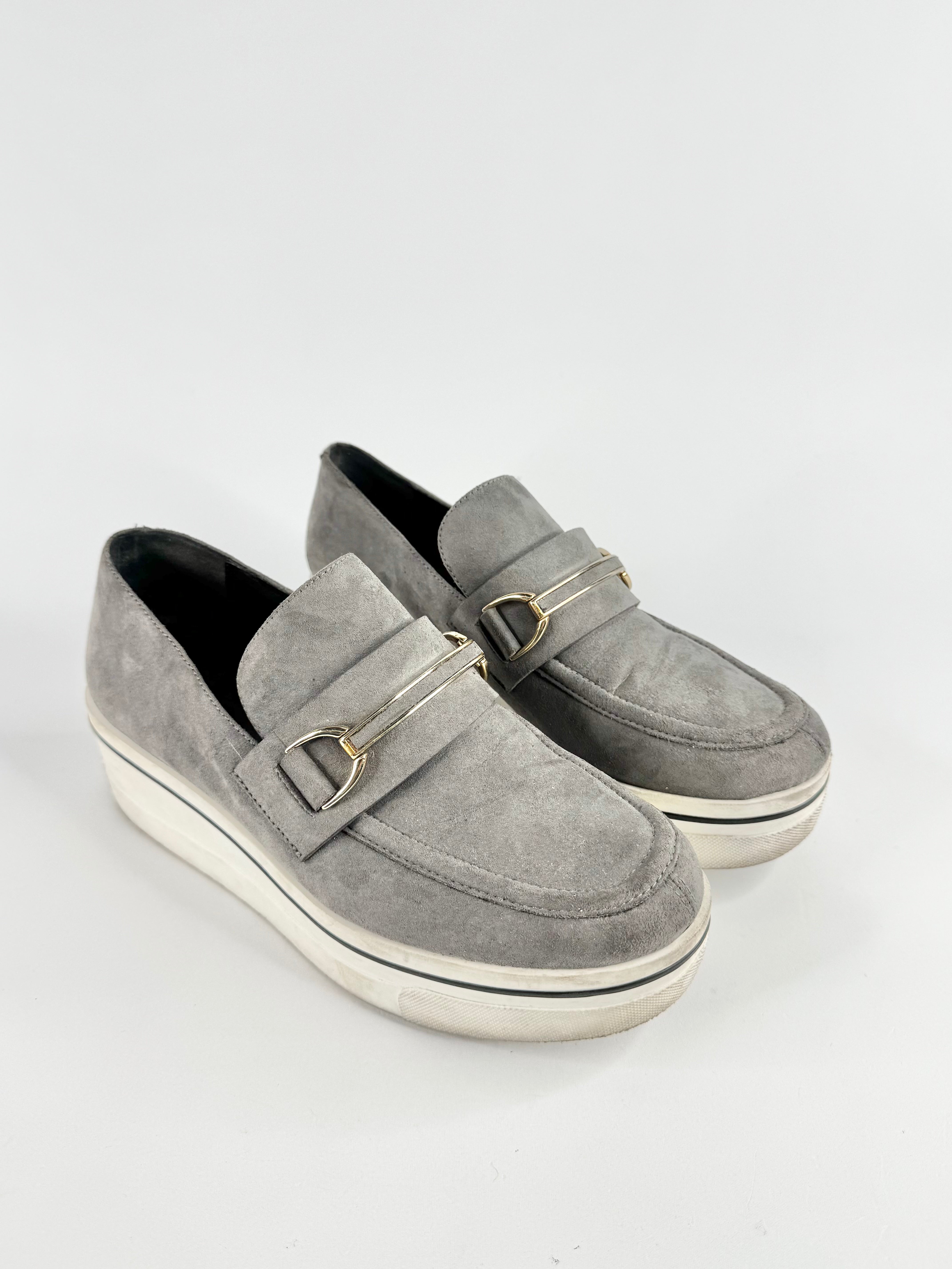 Stella McCartney Grey 'Binx' Horsebit Platform Loafers - EU39