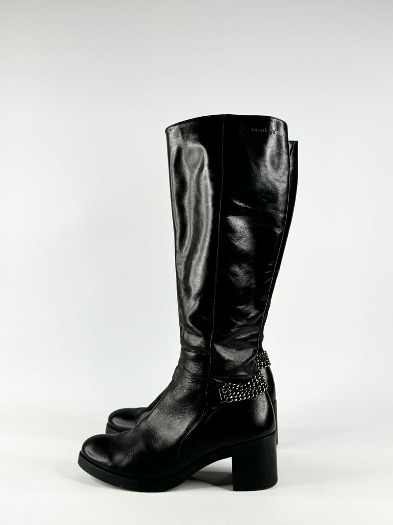 Wonders Black Chain Embellished Calf Boots - EU40