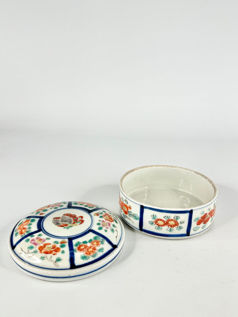 Antique Blue & Red Floral Lidded Dish