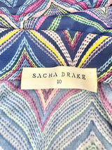 Sacha Drake Blue & Pink Chevron Pattern Wrap Dress - AU10