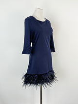 Clotilde Navy Blue Feather-Fringed Midi Dress - AU8/10