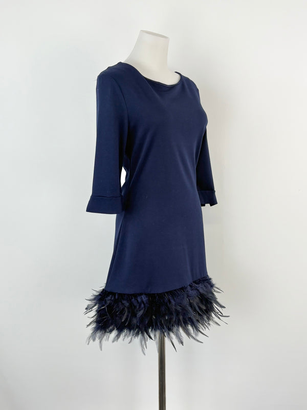 Clotilde Navy Blue Feather-Fringed Midi Dress - AU8/10