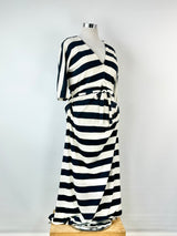 Ralph Lauren Blue & White Horizontal Striped Maxi Dress - AU10/12