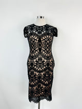 Goddiva London Black Lace Biege Body Con Dress - AU12