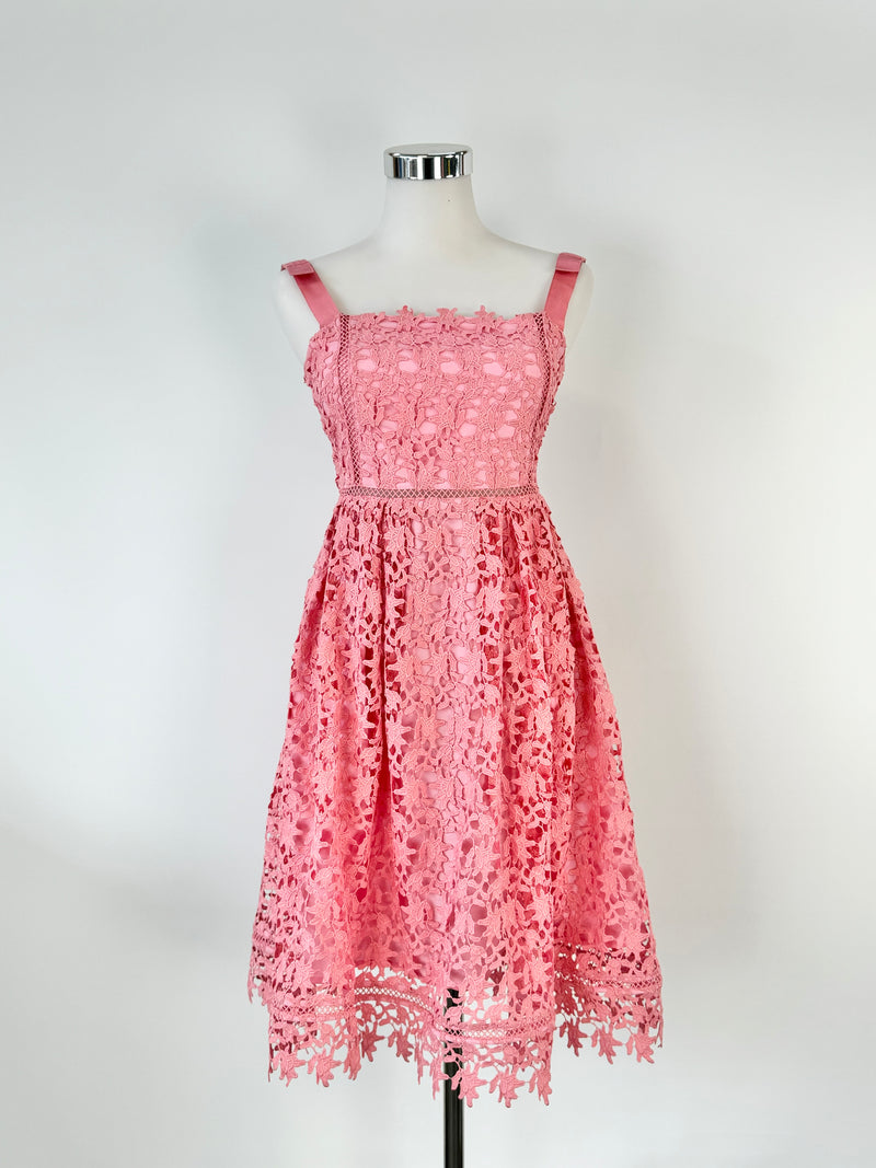 Self-Portrait Coral Pink Lace Covered Dress - AU10/12