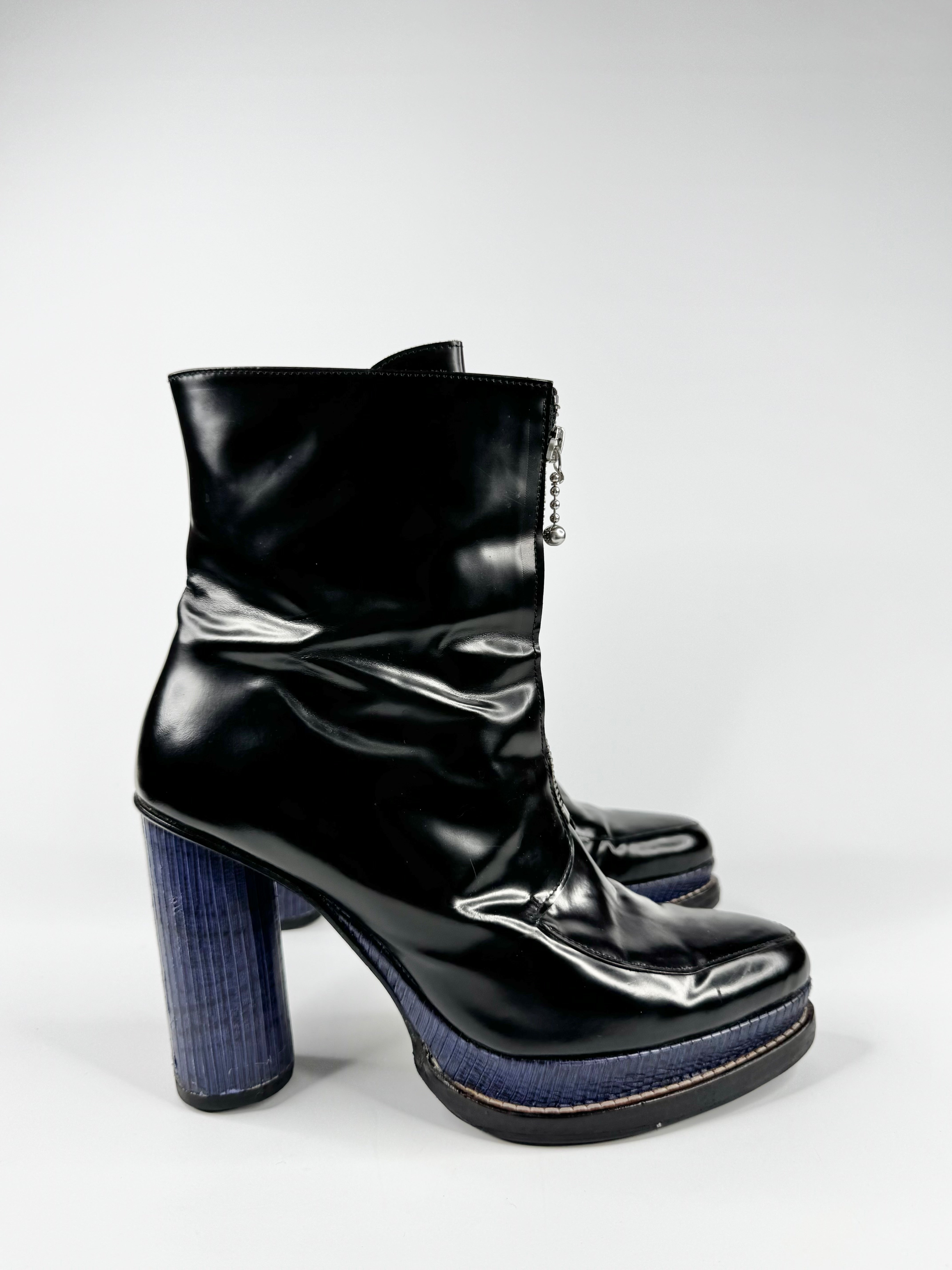 Opening Ceremony Shiny Calf Grunge Belt Buckle Boots - EU40