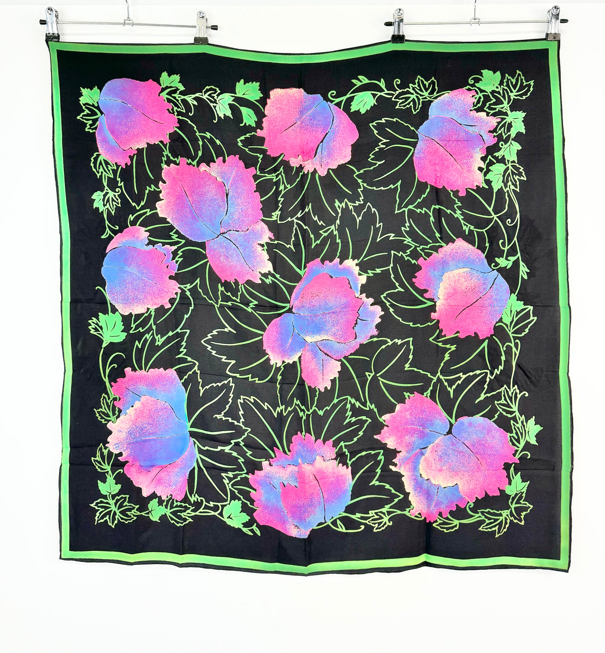 Black Pink Floral Patterned Square Scarf