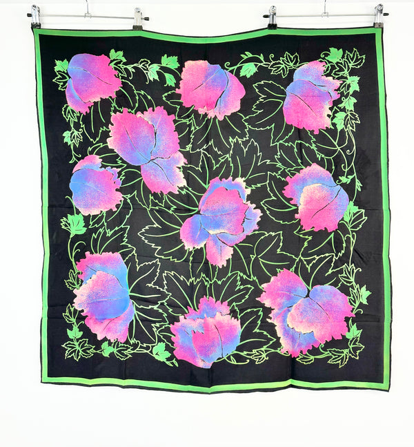 Black Pink Floral Patterned Square Scarf