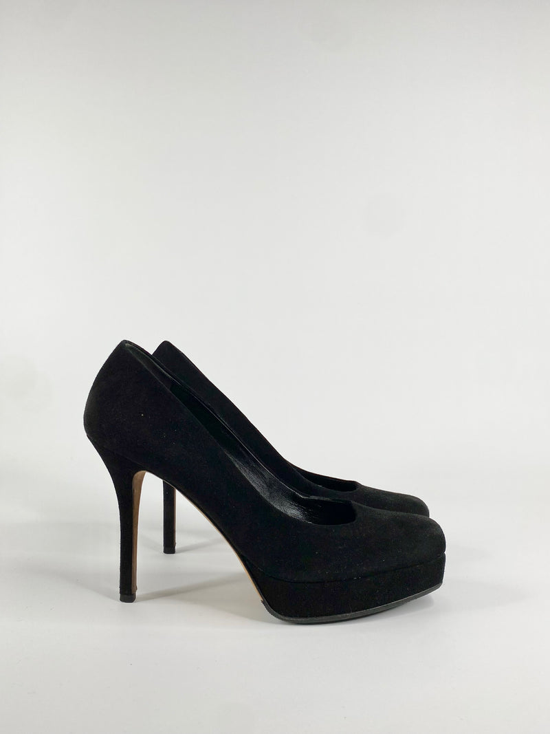 Gucci Black Suede Square Tip Pumps - EU38.5 & EU39