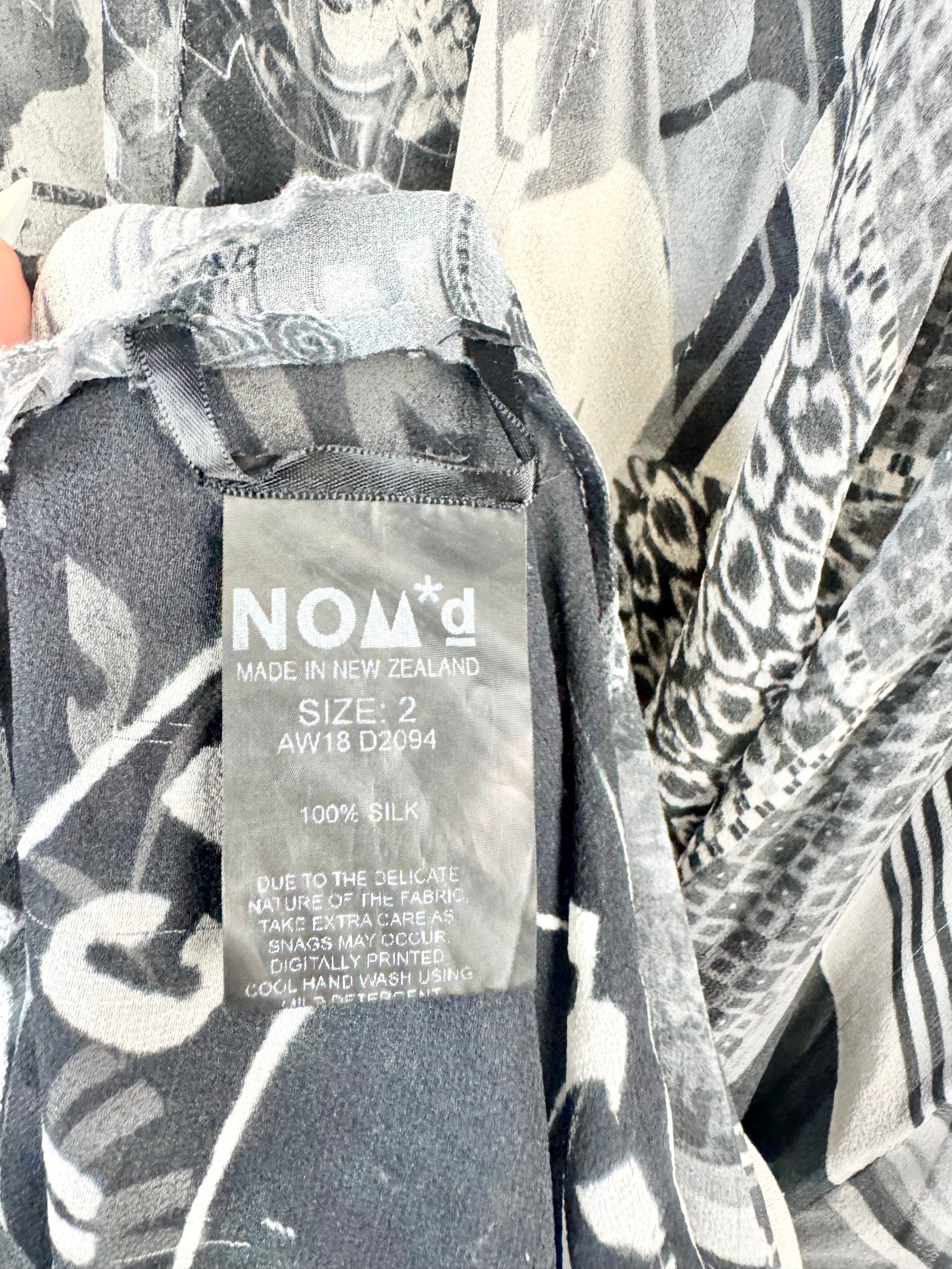 Nom*d Greyscale Graphic Pattern Silk Scarf Dress - AU10/12