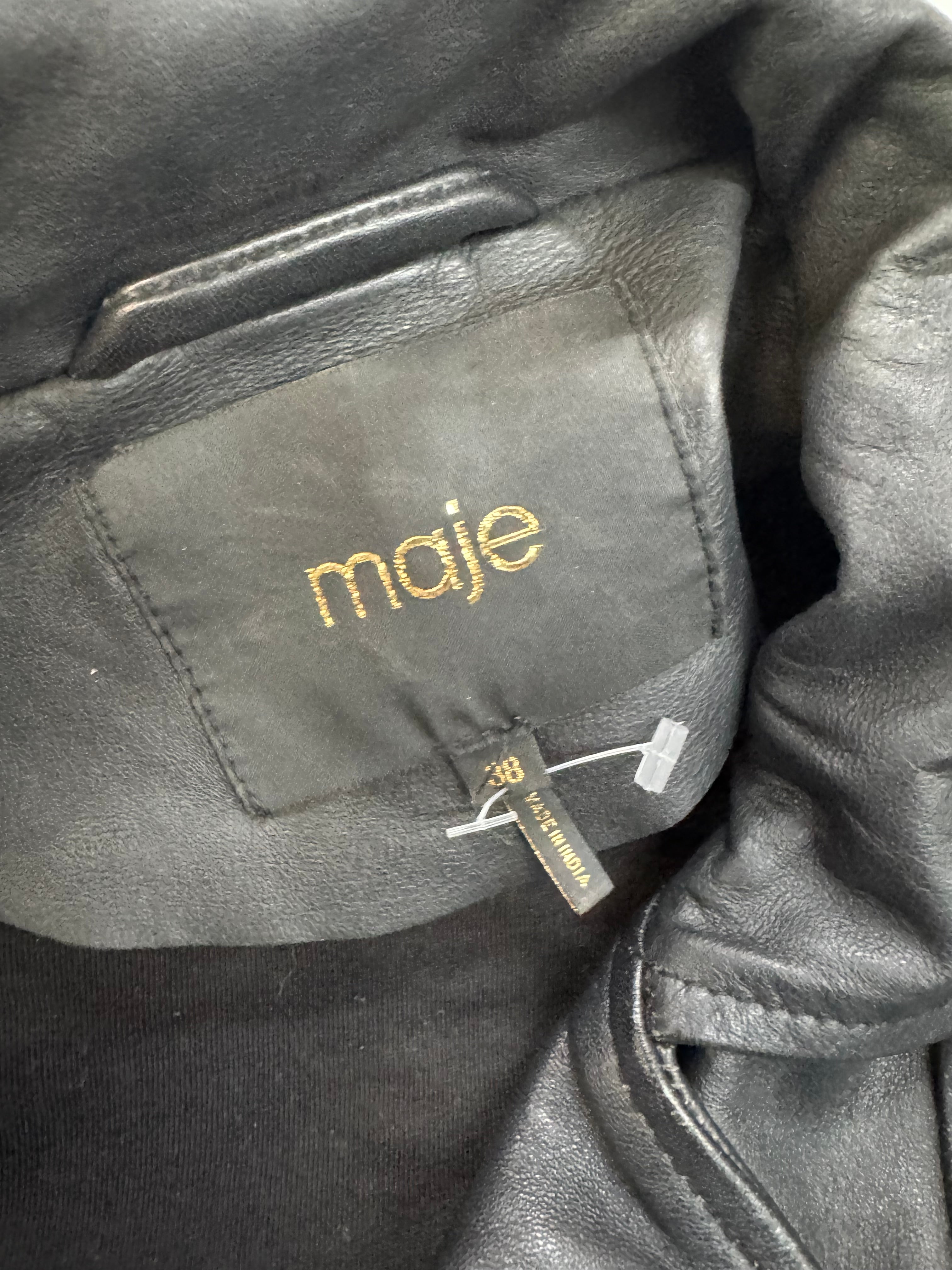 Maje Black Leather Cropped Biker Jacket - AU10