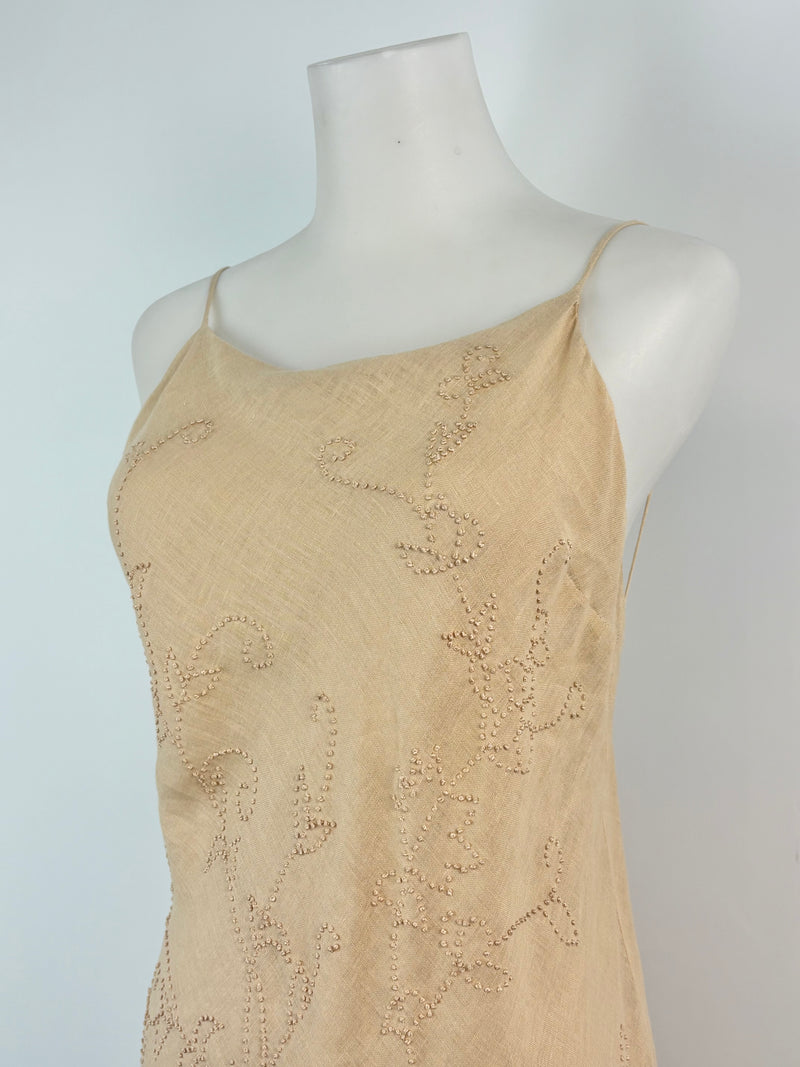 Alberta Ferretti Sandy Beige Linen Layered Strap Dress - AU8/10