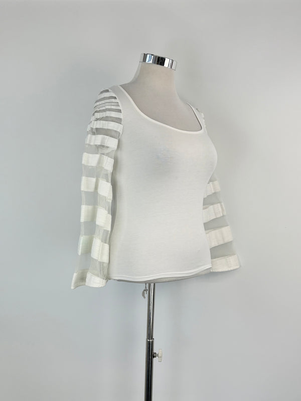 Anne Fontaine White Mesh-Sleeved Top - AU10/12