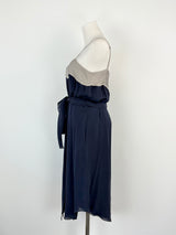 L'Agence Navy Blue & Grey Silk Shift Dress - AU8