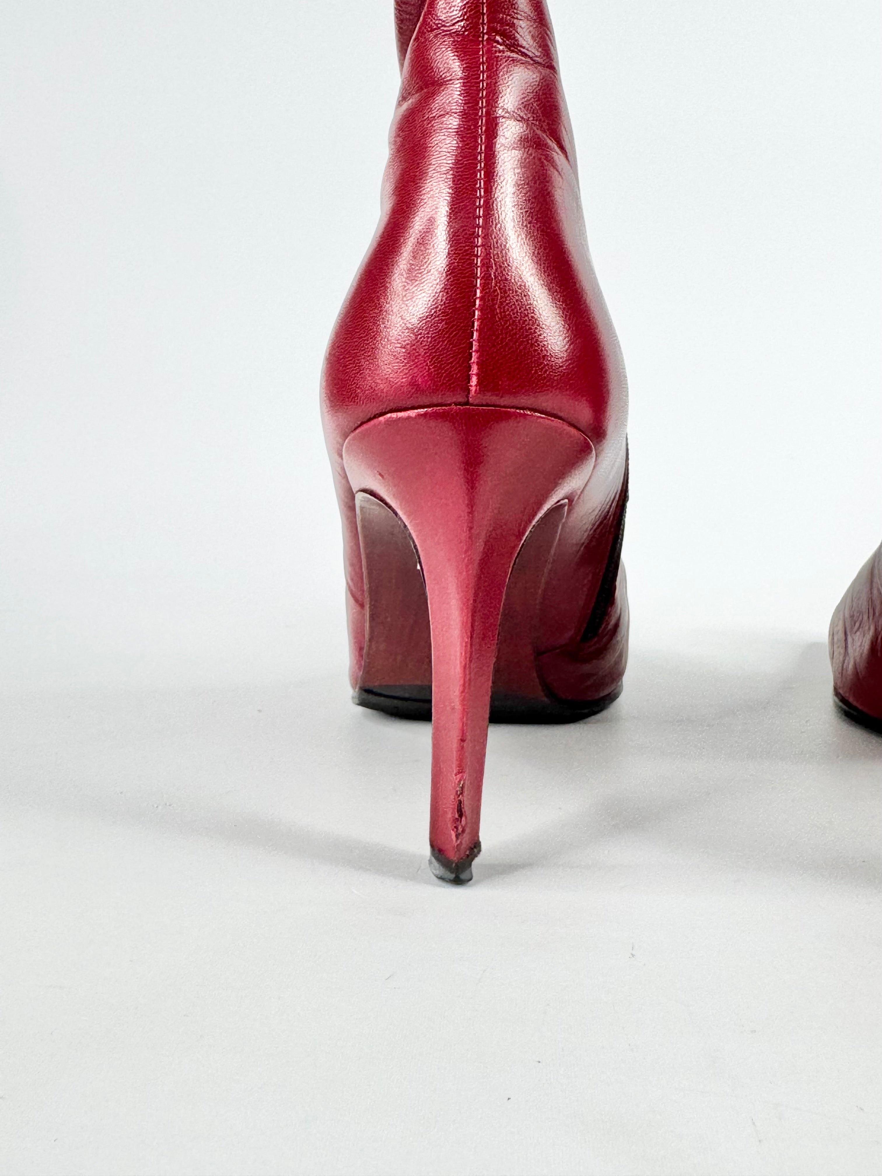 Michal Perry Cherry Red Leather Stiletto Boots - EU41.5