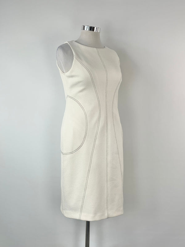 Joseph Ribkoff Off-White Quilted Pattern Midi Dress - AU12/14