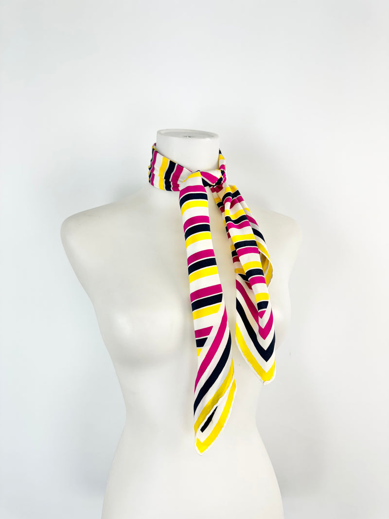Vintage Jaeger Black, Cream, Yellow & Pink Striped Scarf